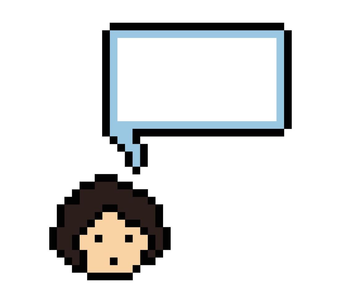 Cute man boy cartoon with chat box blank 8 bit cute pixel design art. vector