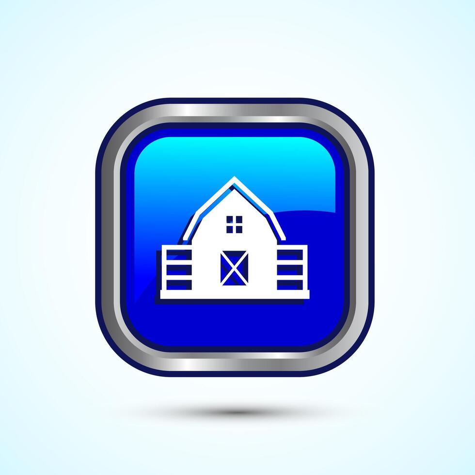 Farming Barn Icon Design Illustration, Farm and Agriculture Barn Sign, Blue Color Square Button Design vector