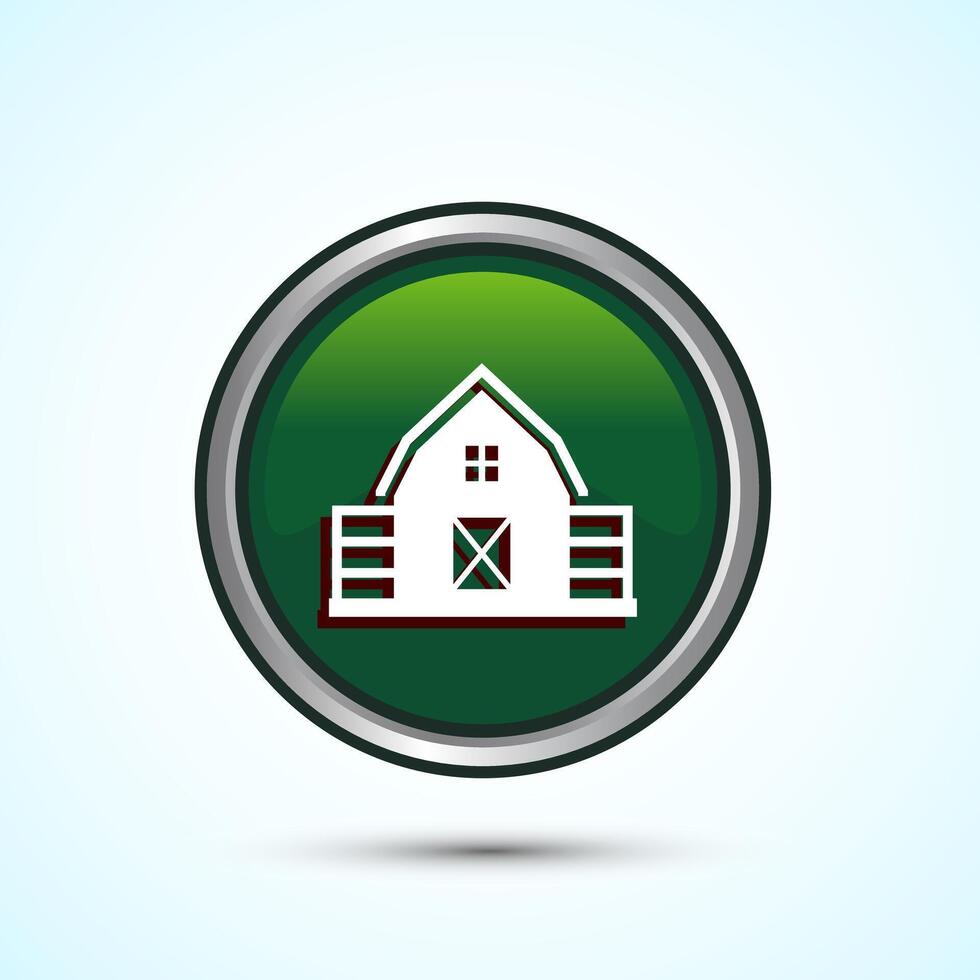 Farming Barn Icon Design Illustration, Farm and Agriculture Barn Sign, Green Color Round Button Design vector