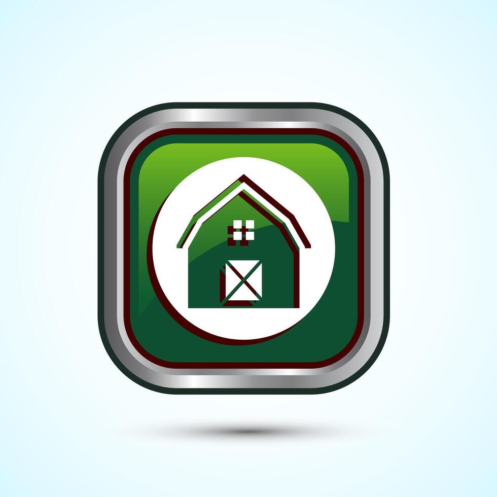 Farming Barn Icon Design Illustration, Farm and Agriculture Barn Sign, Green Color Square Button Design vector