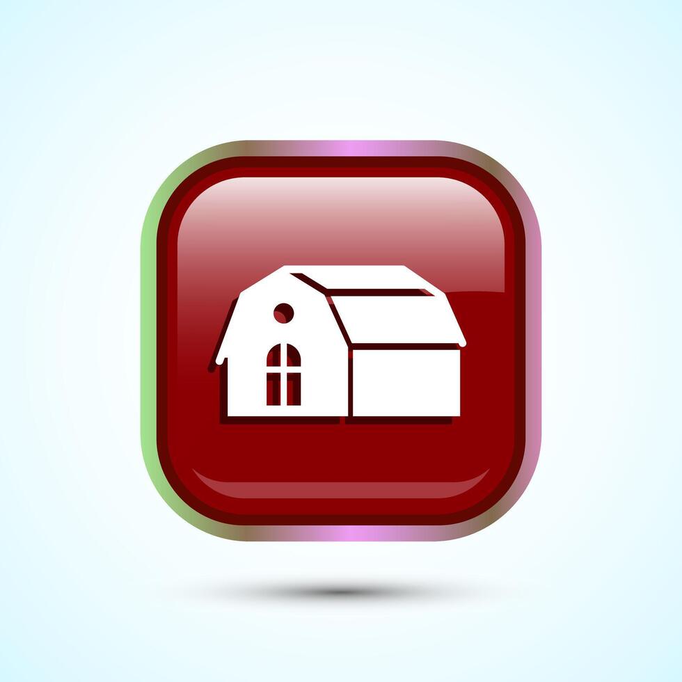 Farming Barn Icon Design Illustration, Farm and Agriculture Barn Sign, Red Color Square Button Design vector