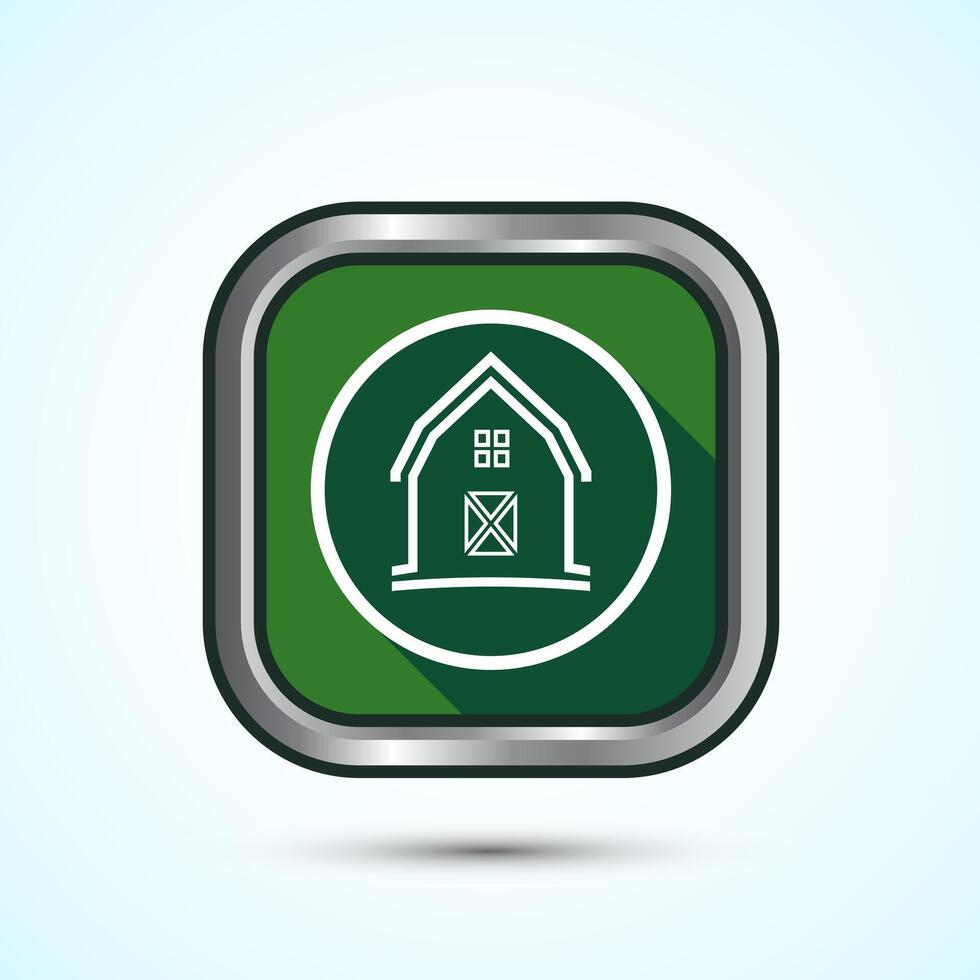 Farming Barn Icon Design Illustration, Farm and Agriculture Barn Sign, Green Shadow Button Design vector