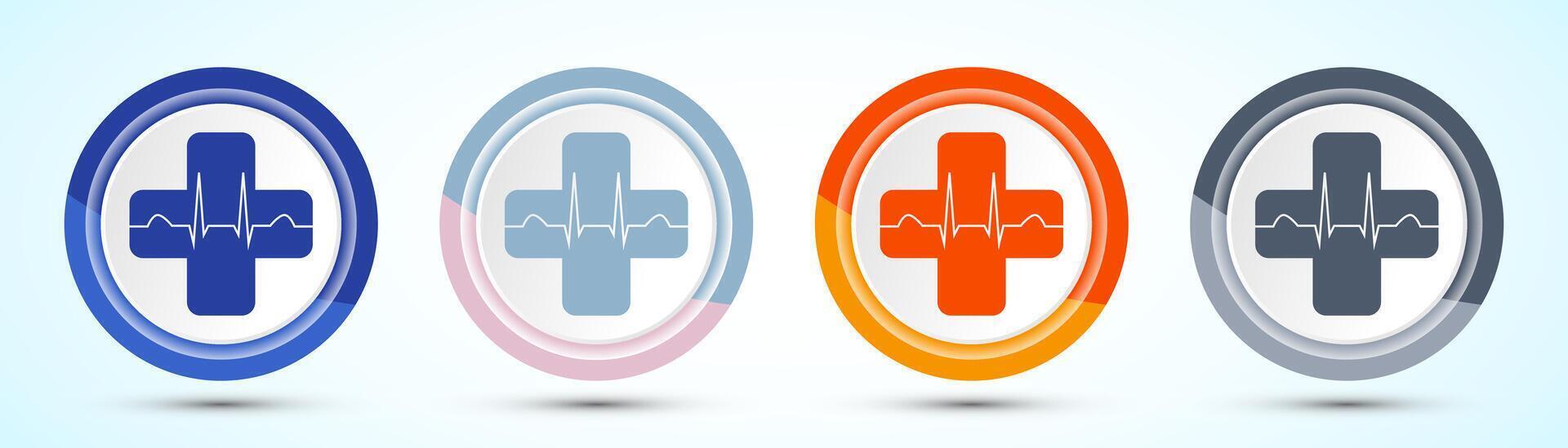 Vibrant Medical and Healthcare Icon Set, Four Color Buttons vector