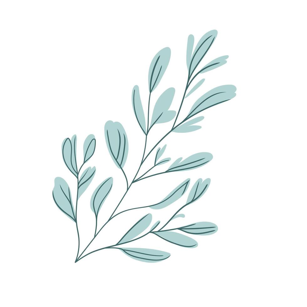 Christmas twig with leaves in flat design. Mistletoe branch, winter plant. illustration isolated. vector