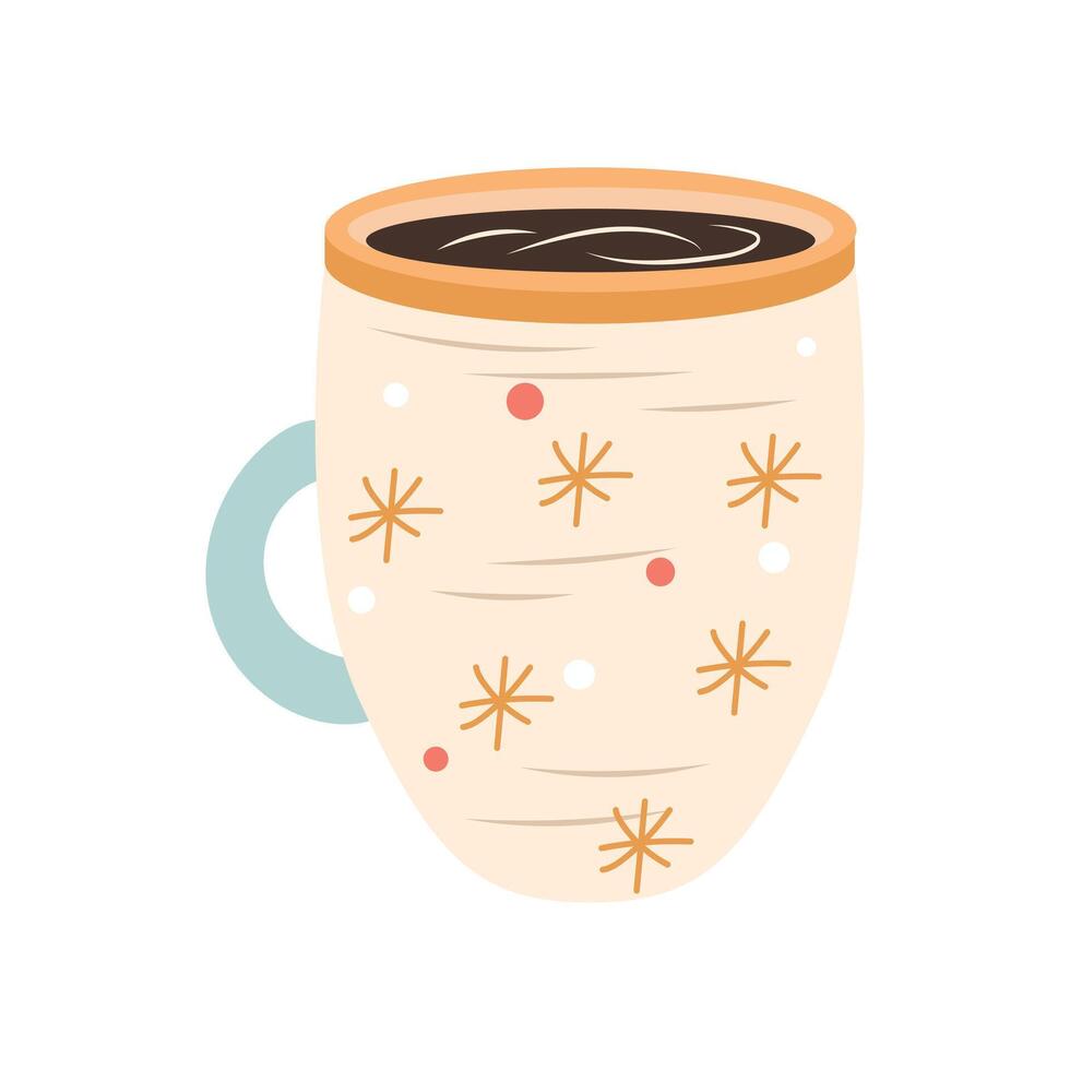 Christmas hot chocolate in flat design. Cacao drink in cup with snowflakes. illustration isolated. vector
