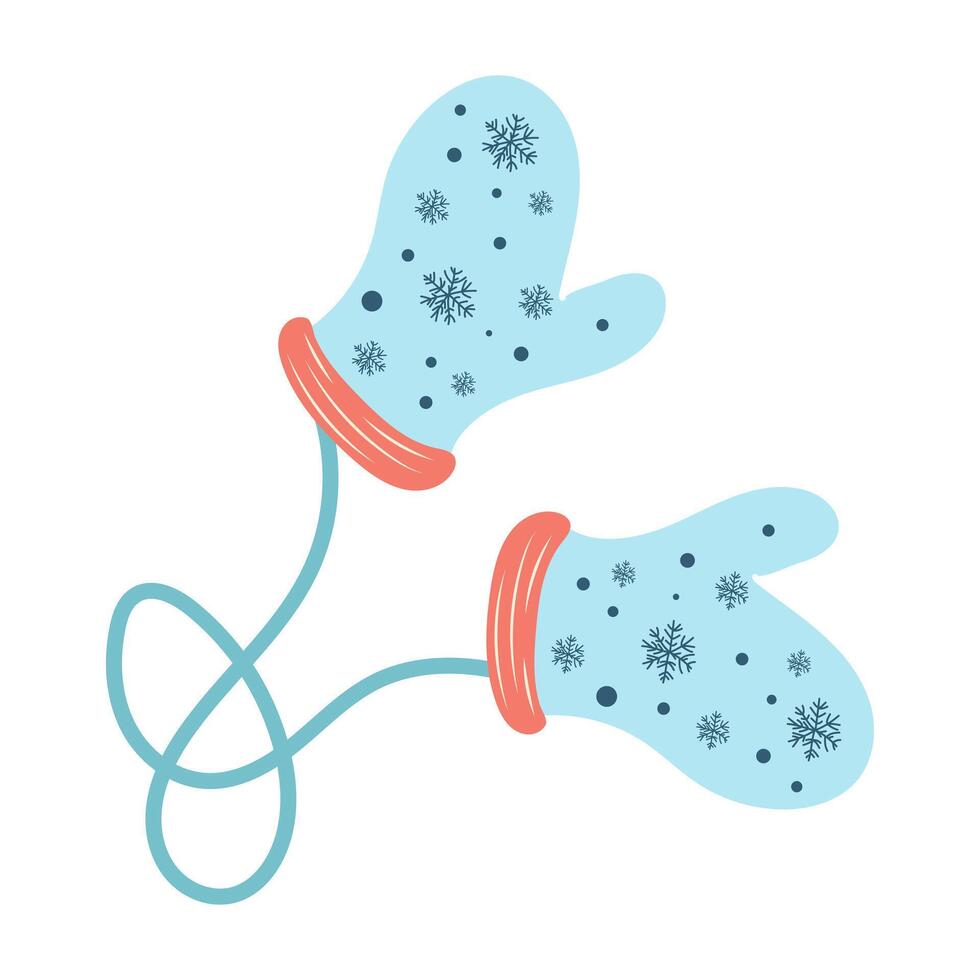 Christmas mittens in flat design. Winter warm knitted gloves with snowflakes. illustration isolated. vector