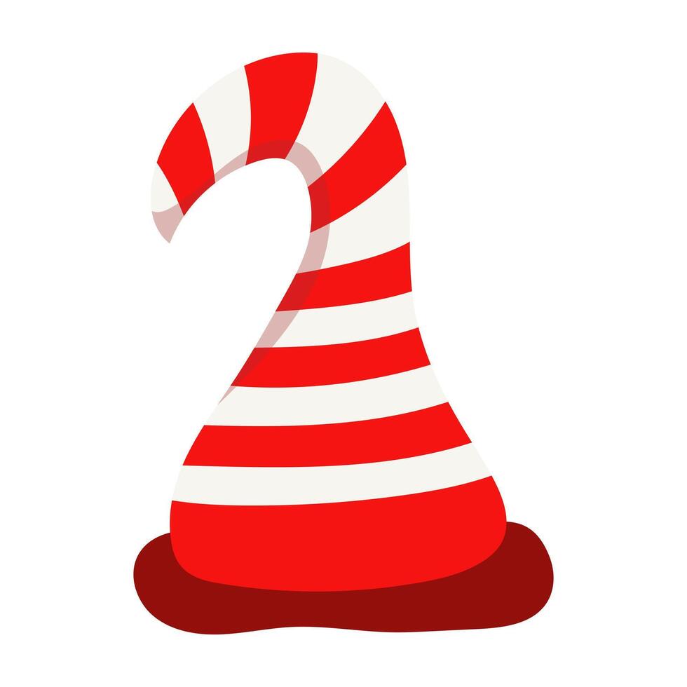Christmas elf hat in flat design. Holiday striped and twisted cap for party. illustration isolated. vector