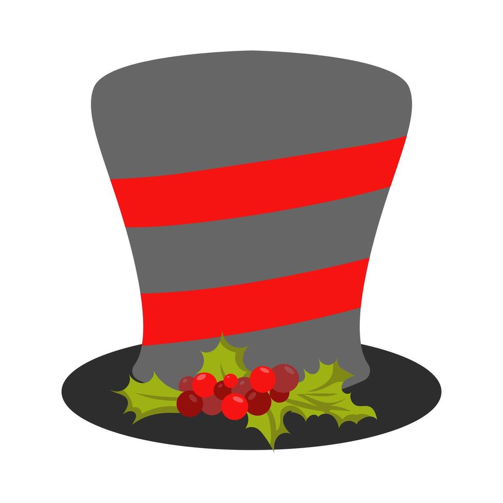 Christmas top hat in flat design. Elegance black cap with holly for holiday. illustration isolated. vector