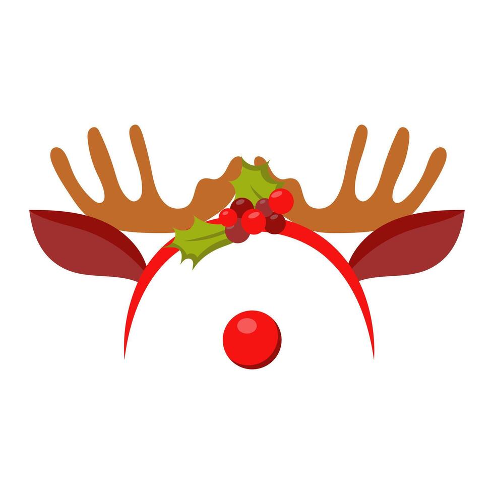 Christmas hoop with reindeer antlers in flat design. Hat with ears, horns, holly. illustration isolated. vector