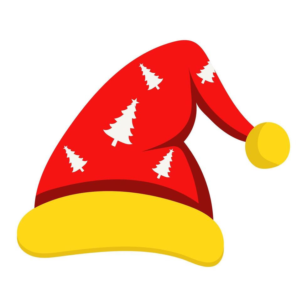 Christmas hat in flat design. Santa Claus cap with festive fir trees print. illustration isolated. vector