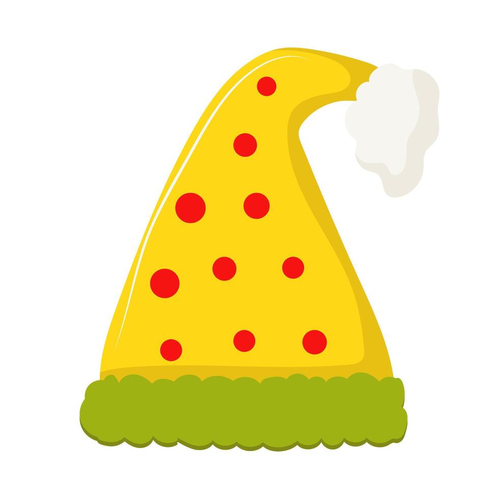 Christmas Santa Claus hat in flat design. Holiday yellow cap with dots. illustration isolated. vector