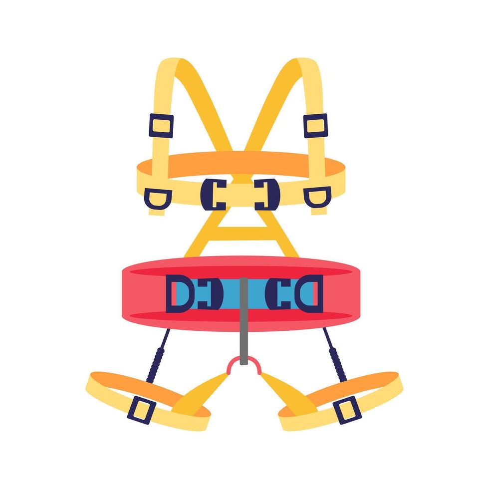 Climbing harness in flat design. Alpinism equipment with adjustable straps. illustration isolated. vector