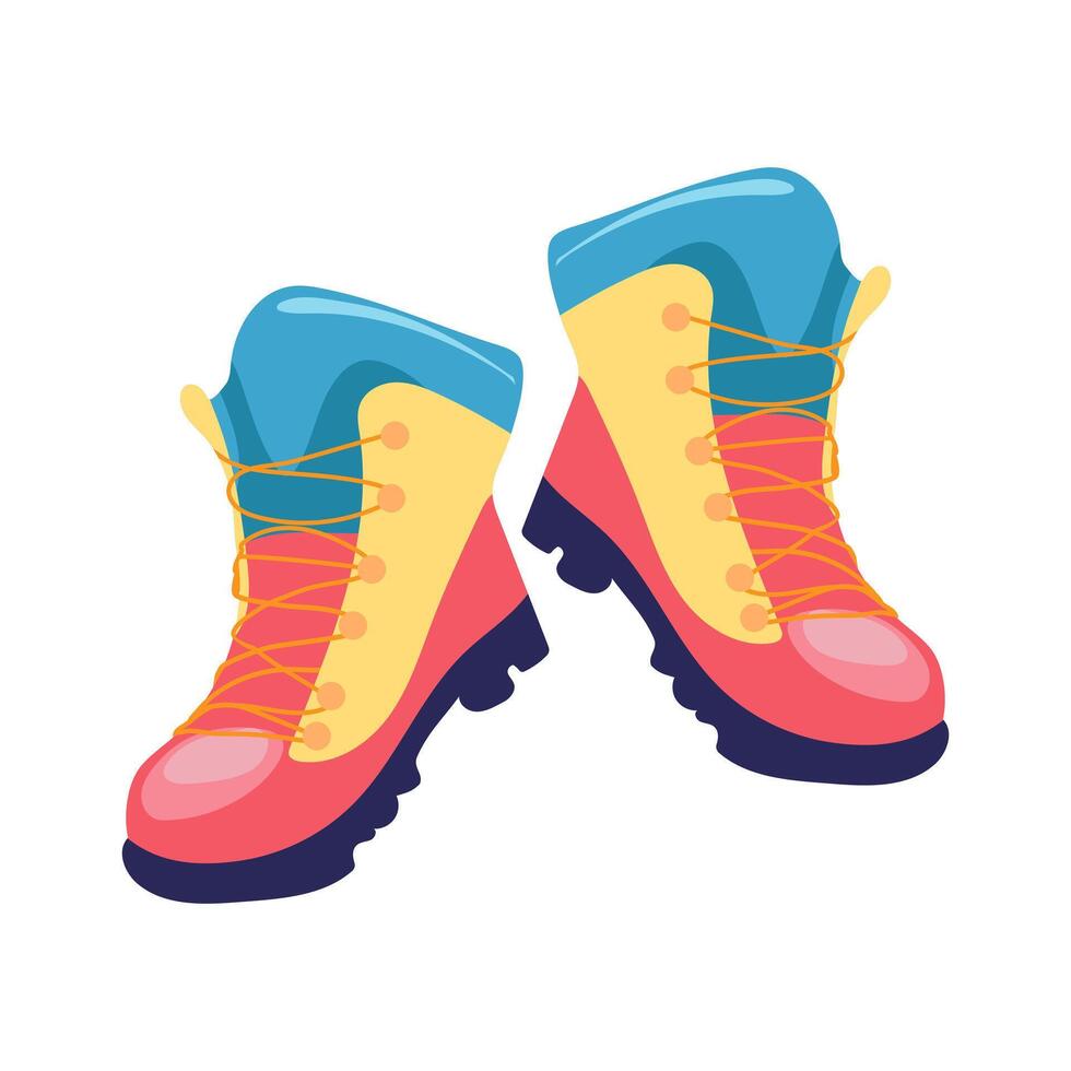 Climbing boots in flat design. Trekking leather footwear for alpinism. illustration isolated. vector