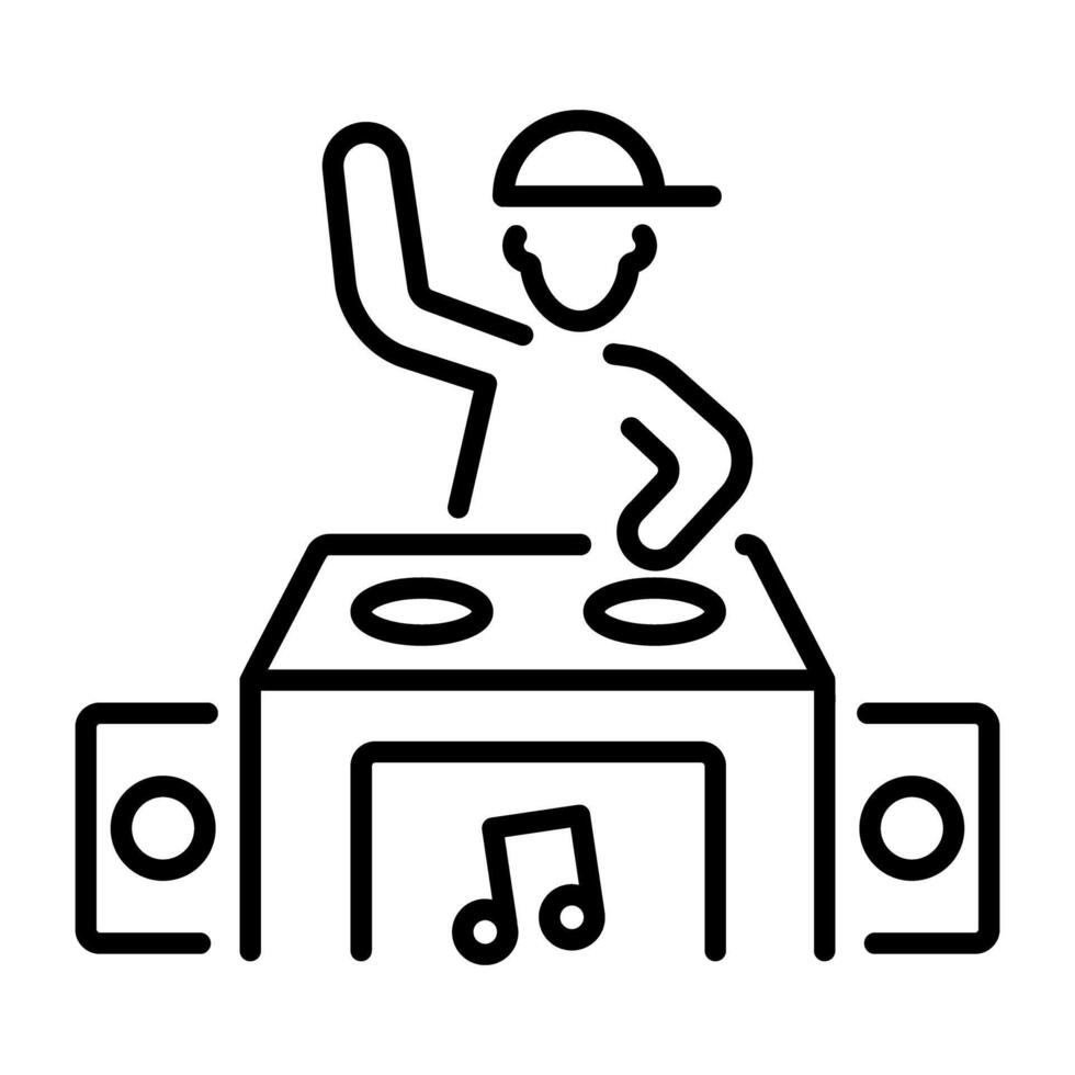 A line icon of a dj mixing music on turntables vector