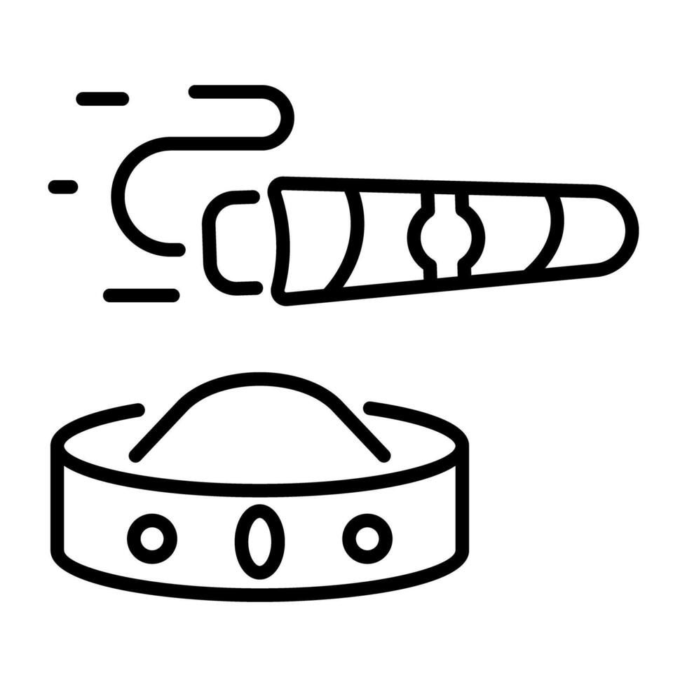 Cigar with ashtray, line style icon vector