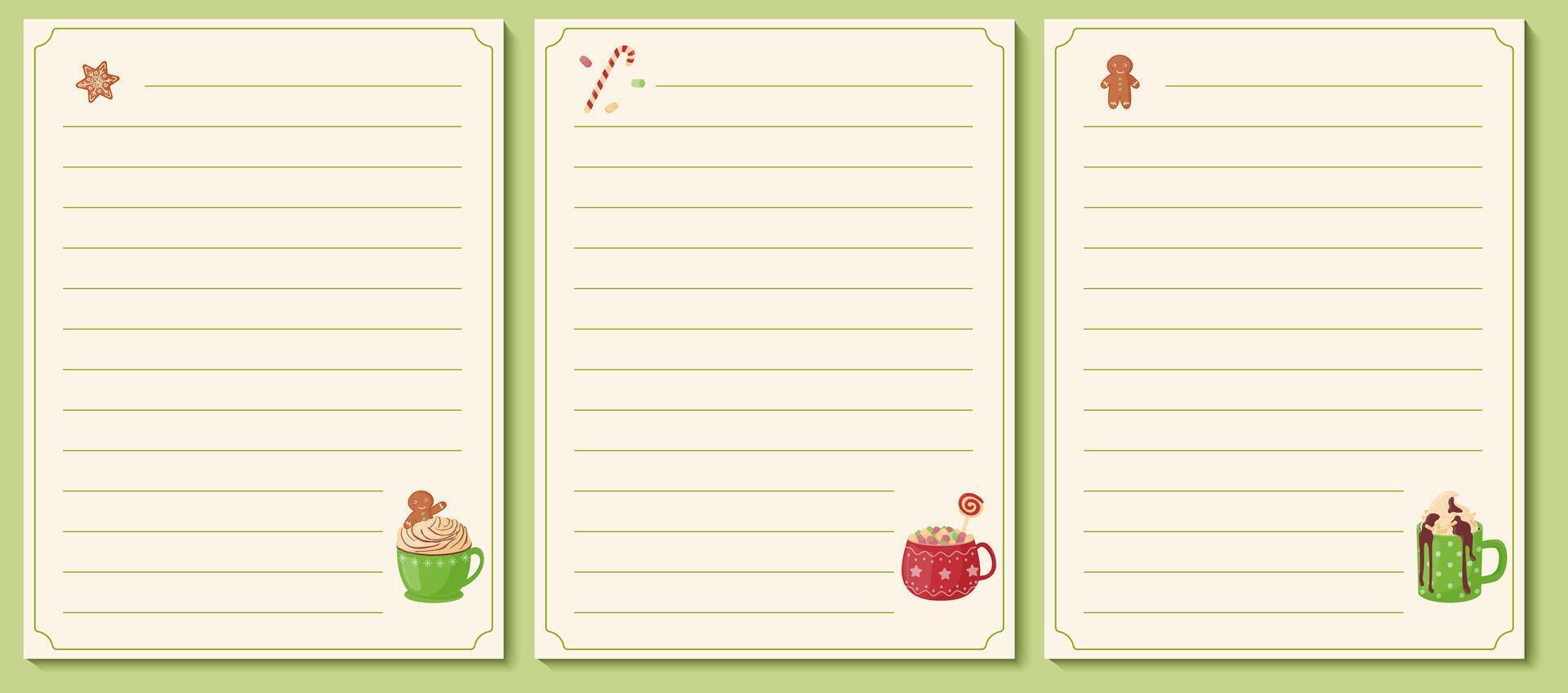 Set of lists of cookbook template list for recipes, note on cooking and ingredients. vector