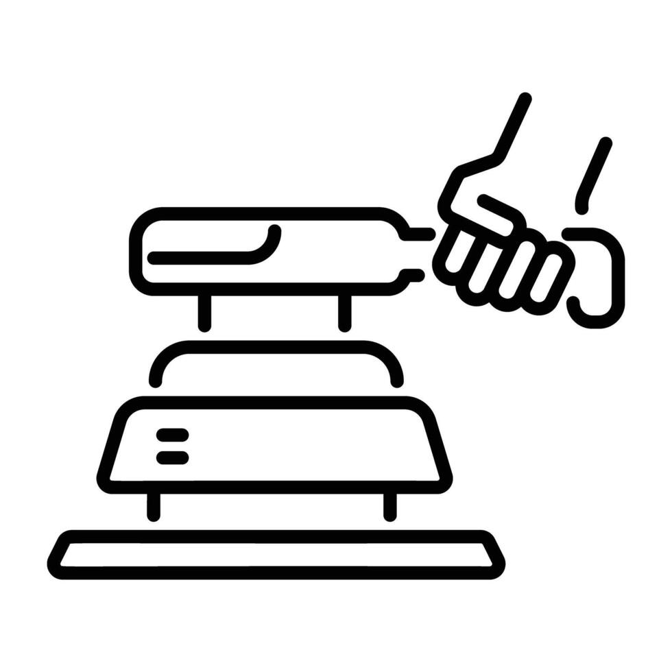 An outline icon of using a palm sander to sand a wooden surface vector