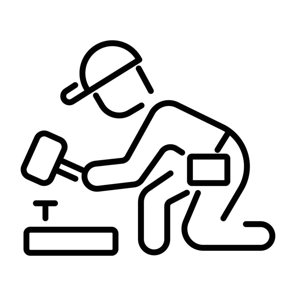 An outline icon of a carpenter nailing wood vector