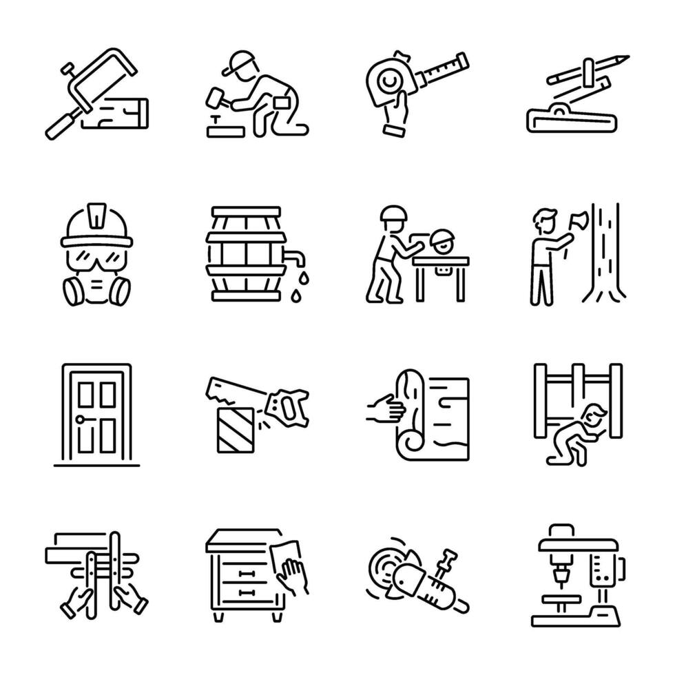 Modern Collection of Woodcrafting Line Icons vector