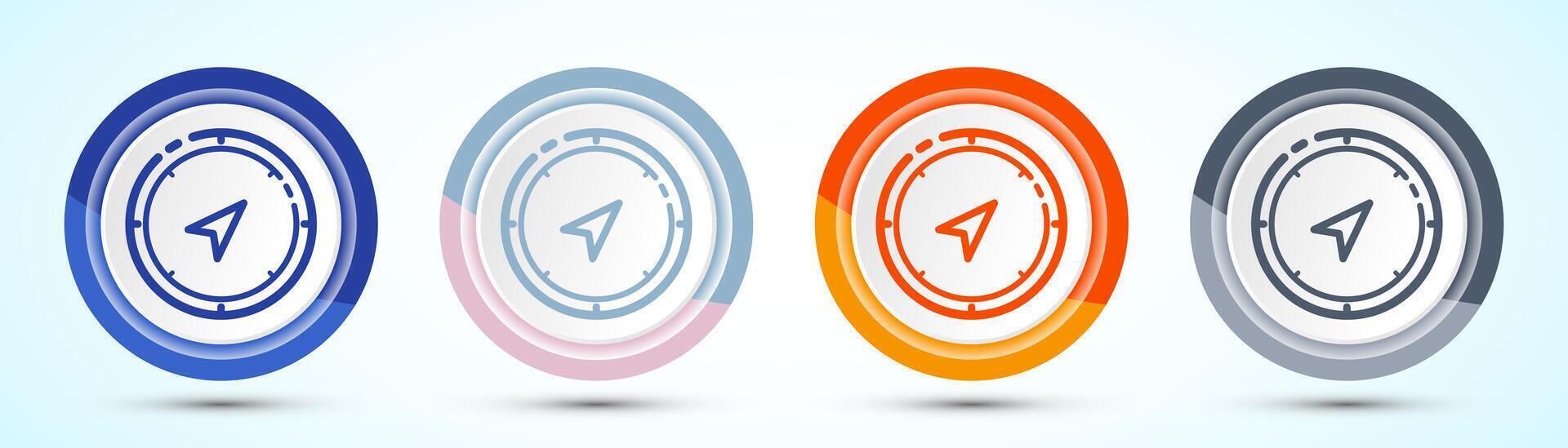 Compass Icon Illustrations for Modern User Interfaces, Four color button design set vector