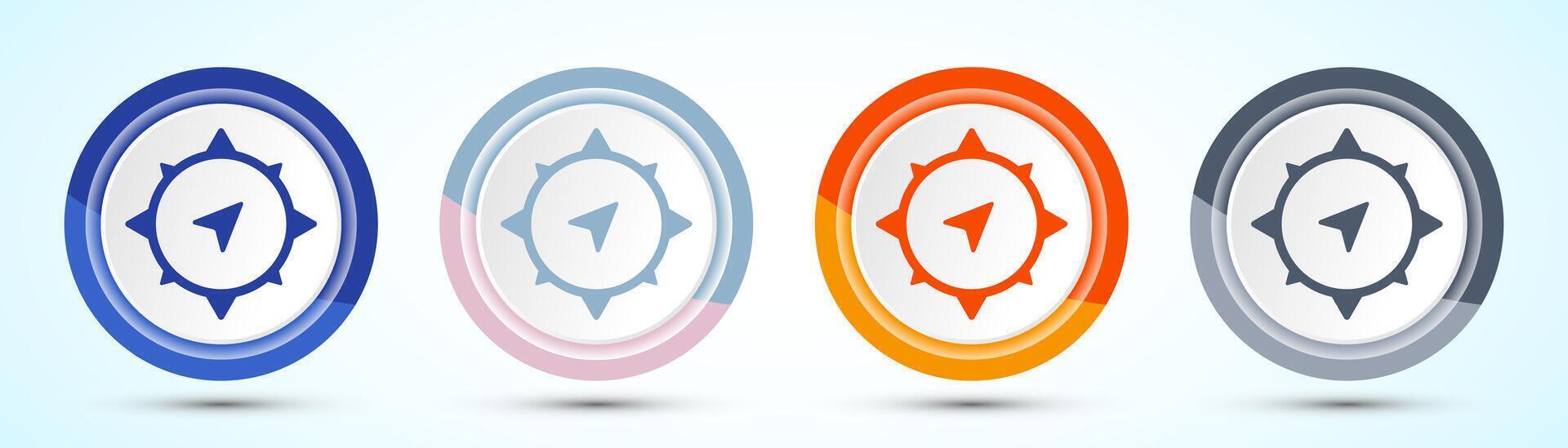 Illustrated Compass Icons for Maps and Navigation Apps, Four color button design set vector