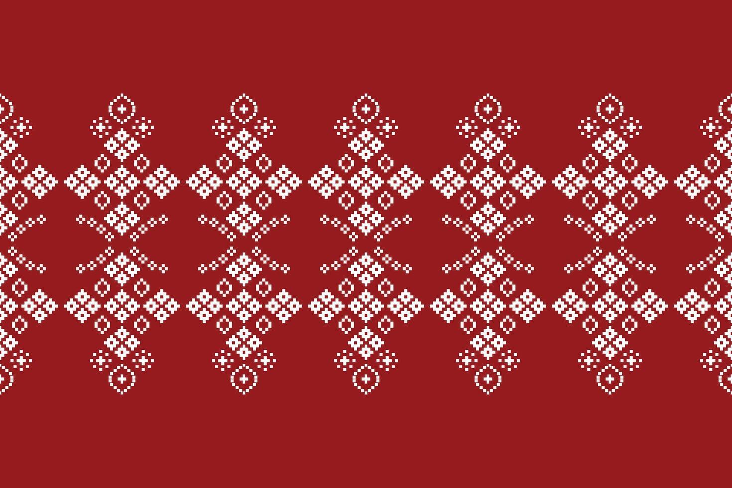 Fabric pattern red background motif color pattern cross stitch art. vector