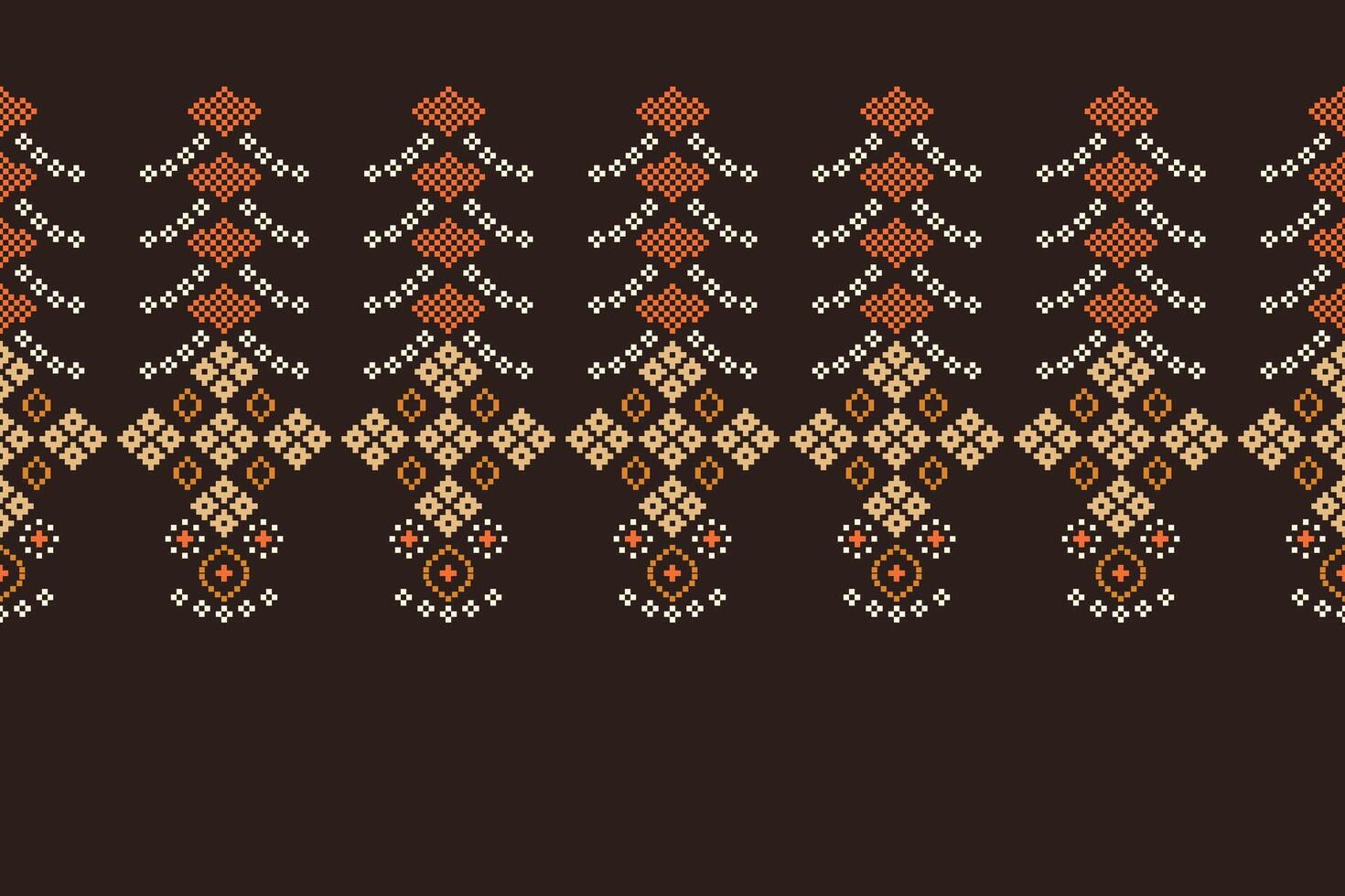 Motif pattern cross stitch fabric pattern brown color background design pixel. vector