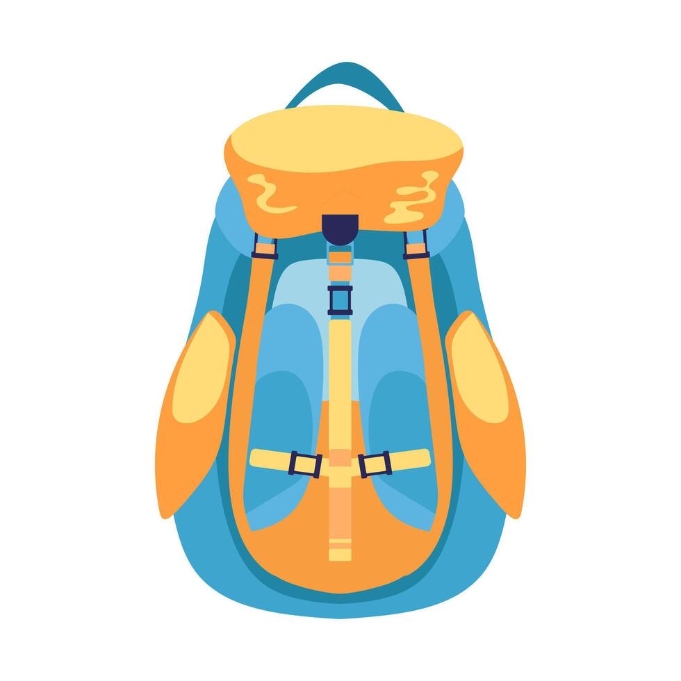 Climbing backpack in flat design. Alpinism, camping and trekking bag. illustration isolated. vector