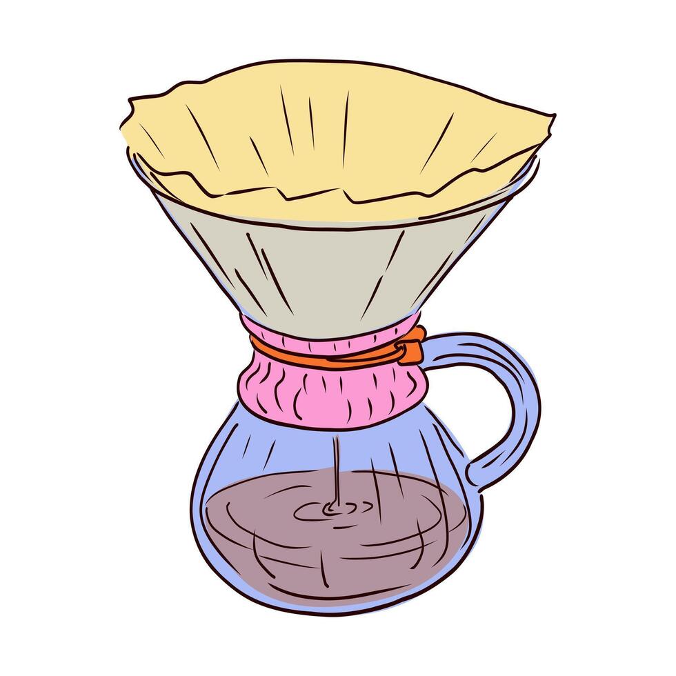 Coffee making with filter in flat design. Vertical filtration method brew. illustration isolated. vector