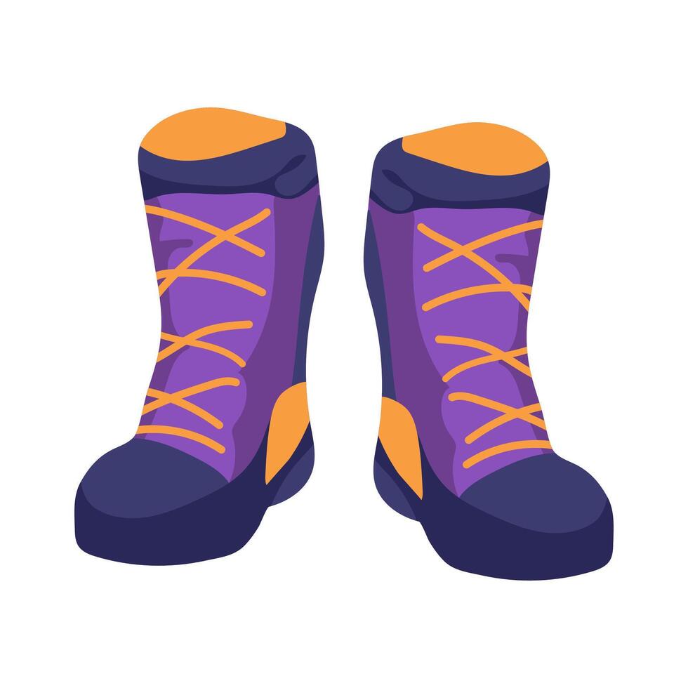 Climbing boots in flat design. Alpinism outdoors shoes with leg protection. illustration isolated. vector