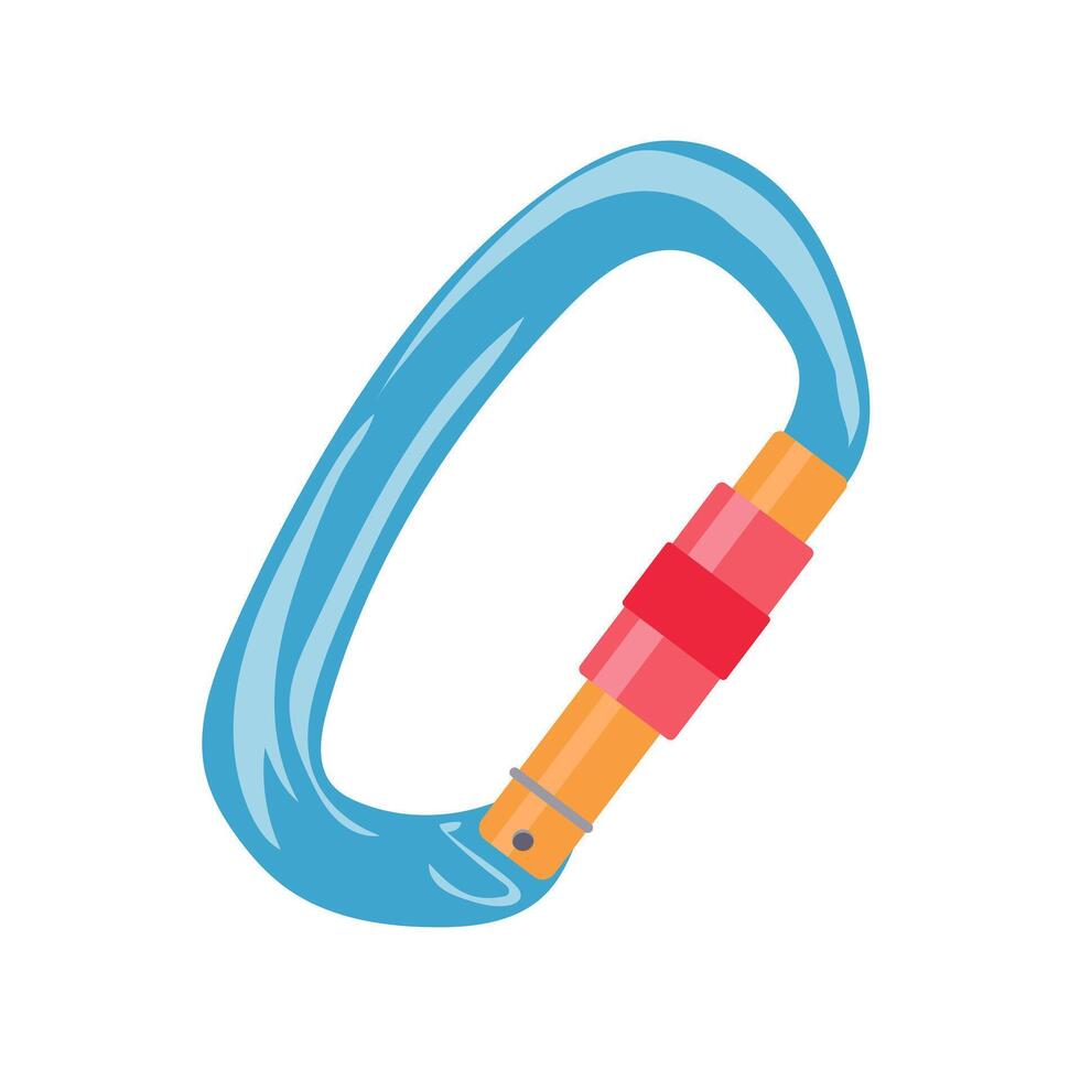 Climbing blue carabiner in flat design. Alpinism controller gear for rope. illustration isolated. vector