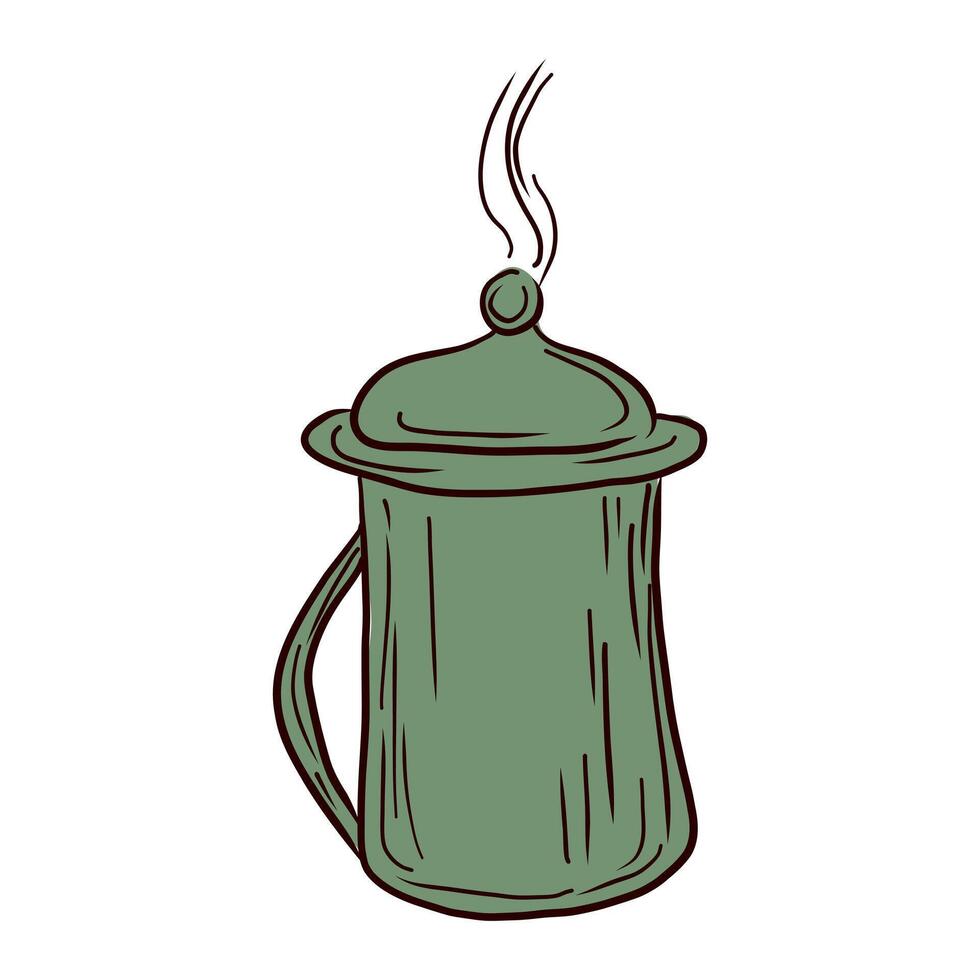 Coffee pot in flat design. Retro beverage maker with fresh drink and steam. illustration isolated. vector