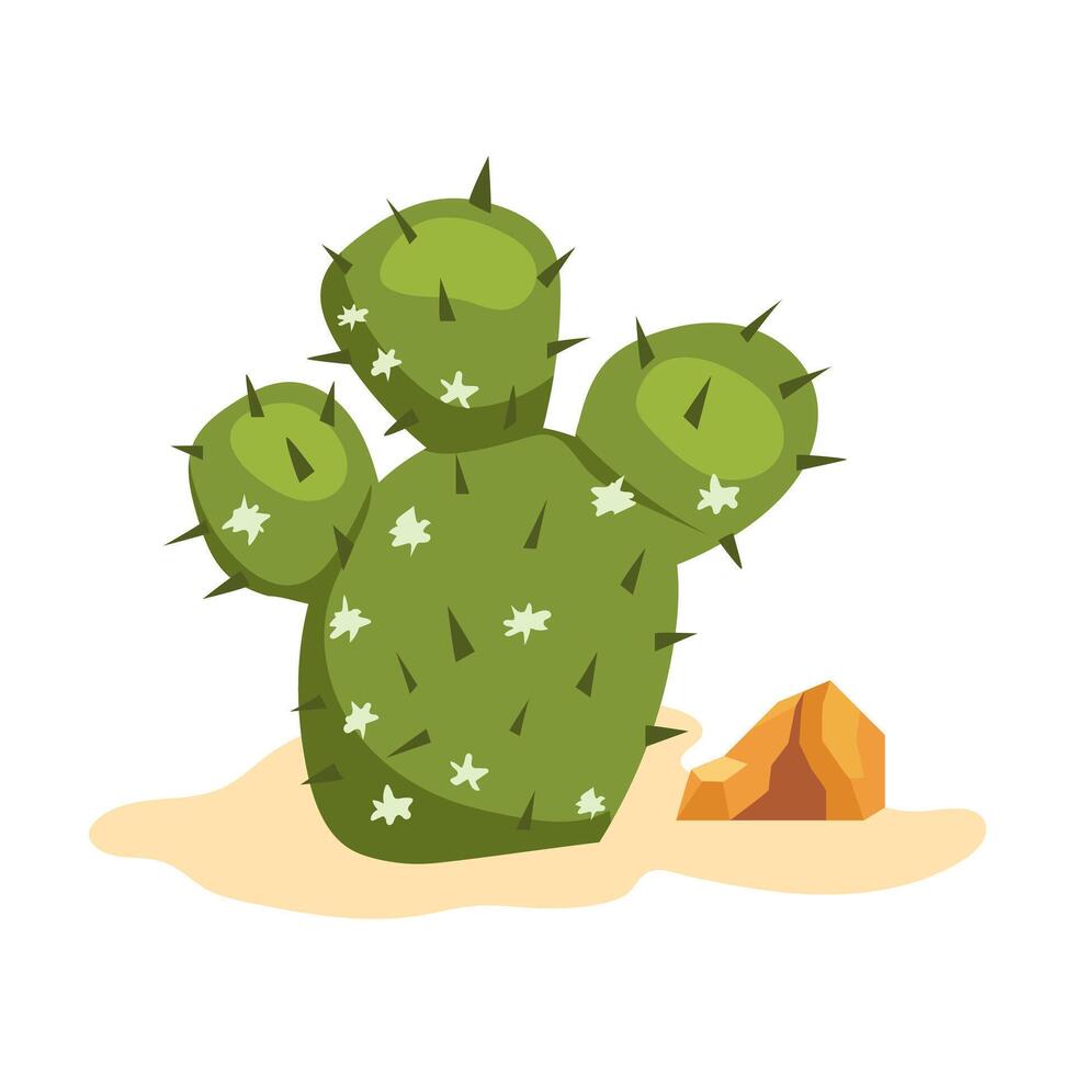 Desert cactus in sand in flat design. Wild succulent with spikes and flowers. illustration isolated. vector