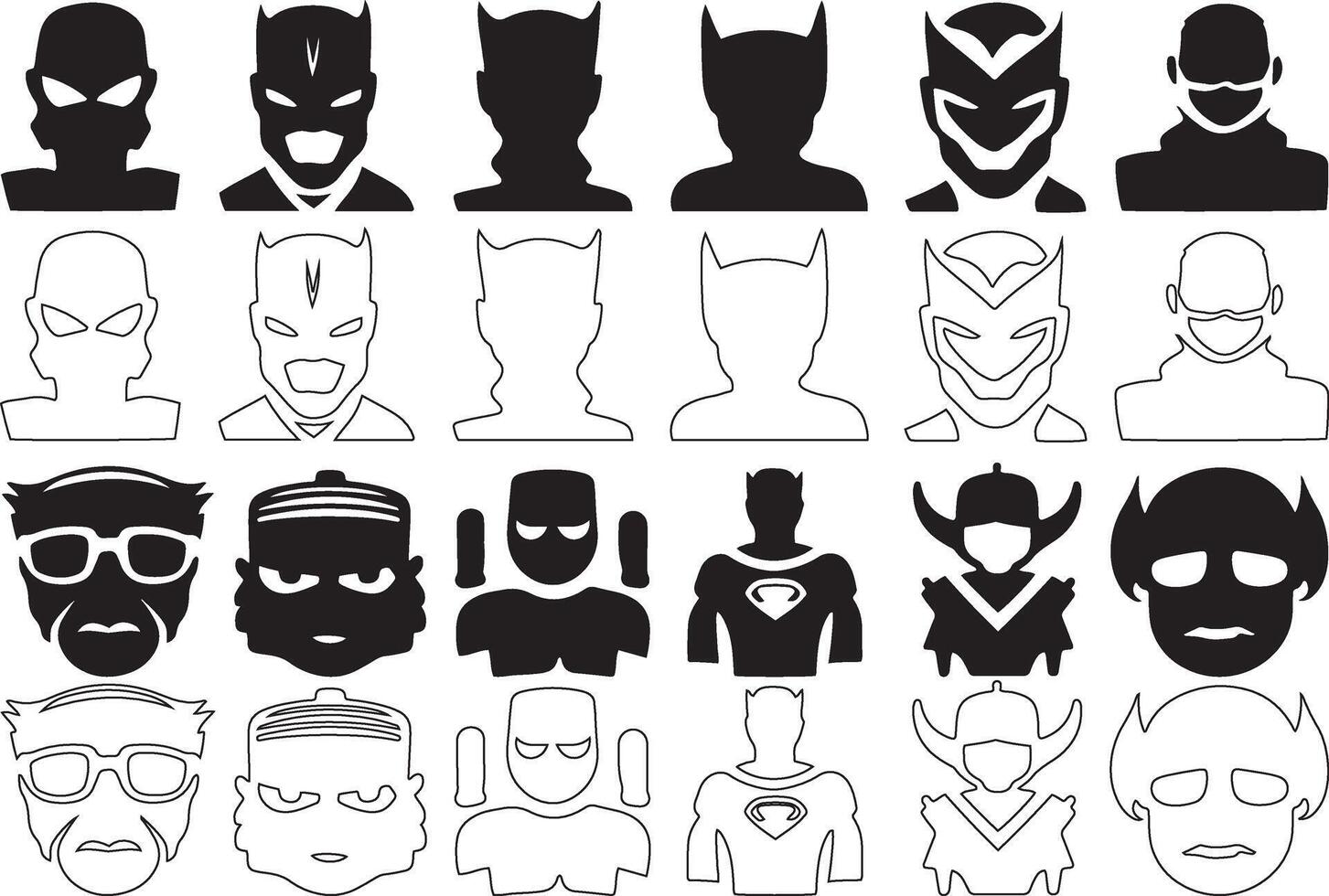 Face masque and masking silhouette gaming cartoon. vector