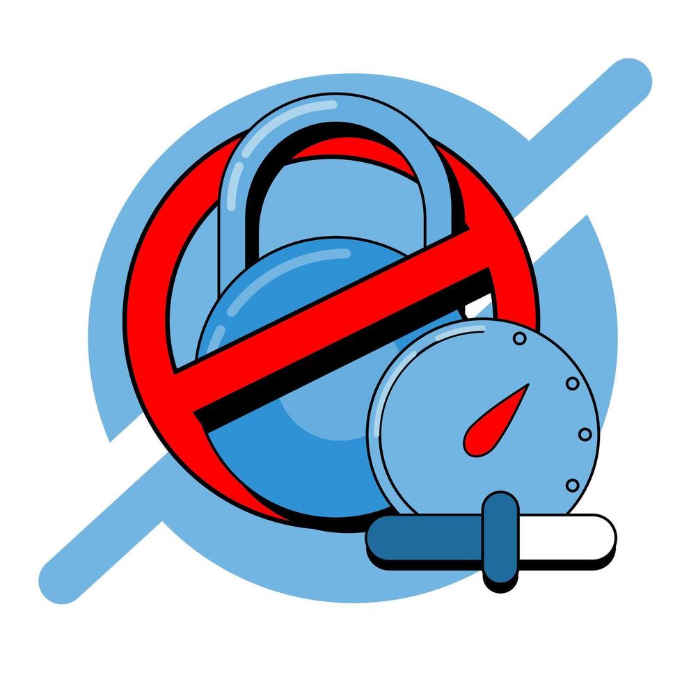 A no lock sign with a clock and a stop sign vector