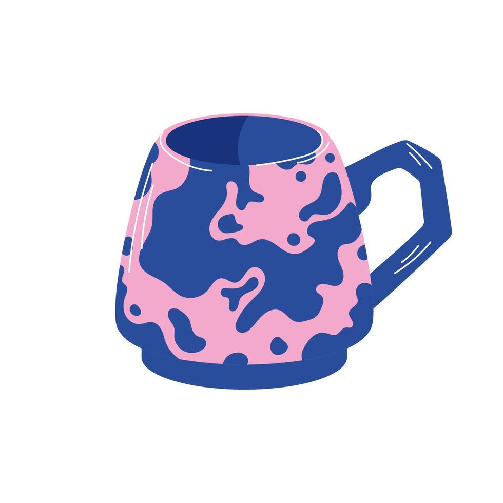 Elegant and stylish blue and pink abstract mug in flat style. Perfect design for kitchen decor, cafe and menu. Isolated on a white background. vector