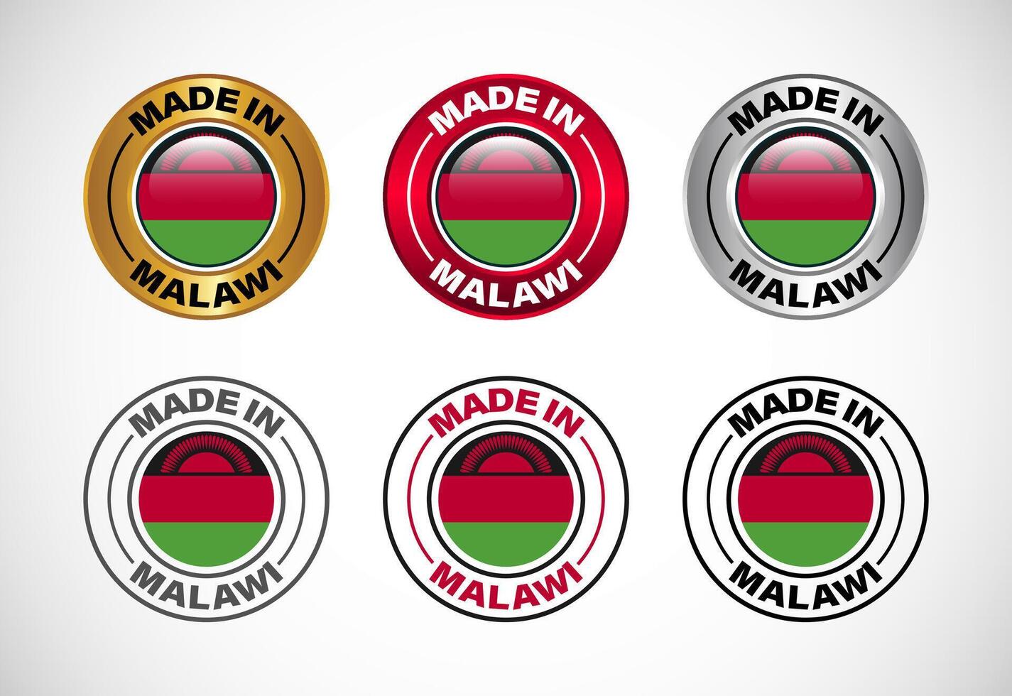 Made in Malawi label icon with flag. Icon set for business, badge, seal, sticker, logo, and symbol vector
