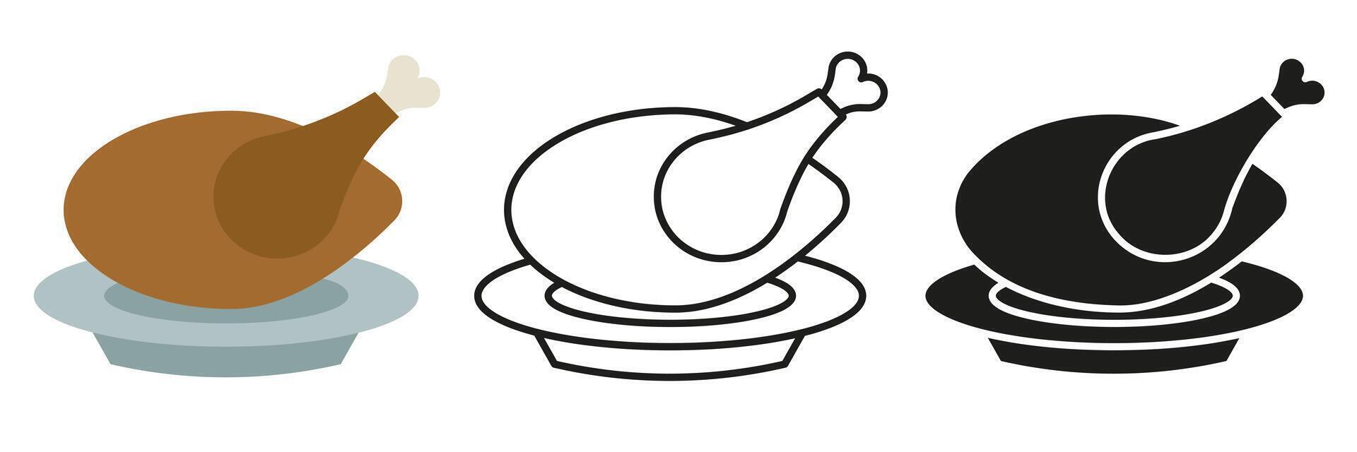 Roast turkey on a plate for Thanksgiving. Baked grilled chicken on a plate. vector