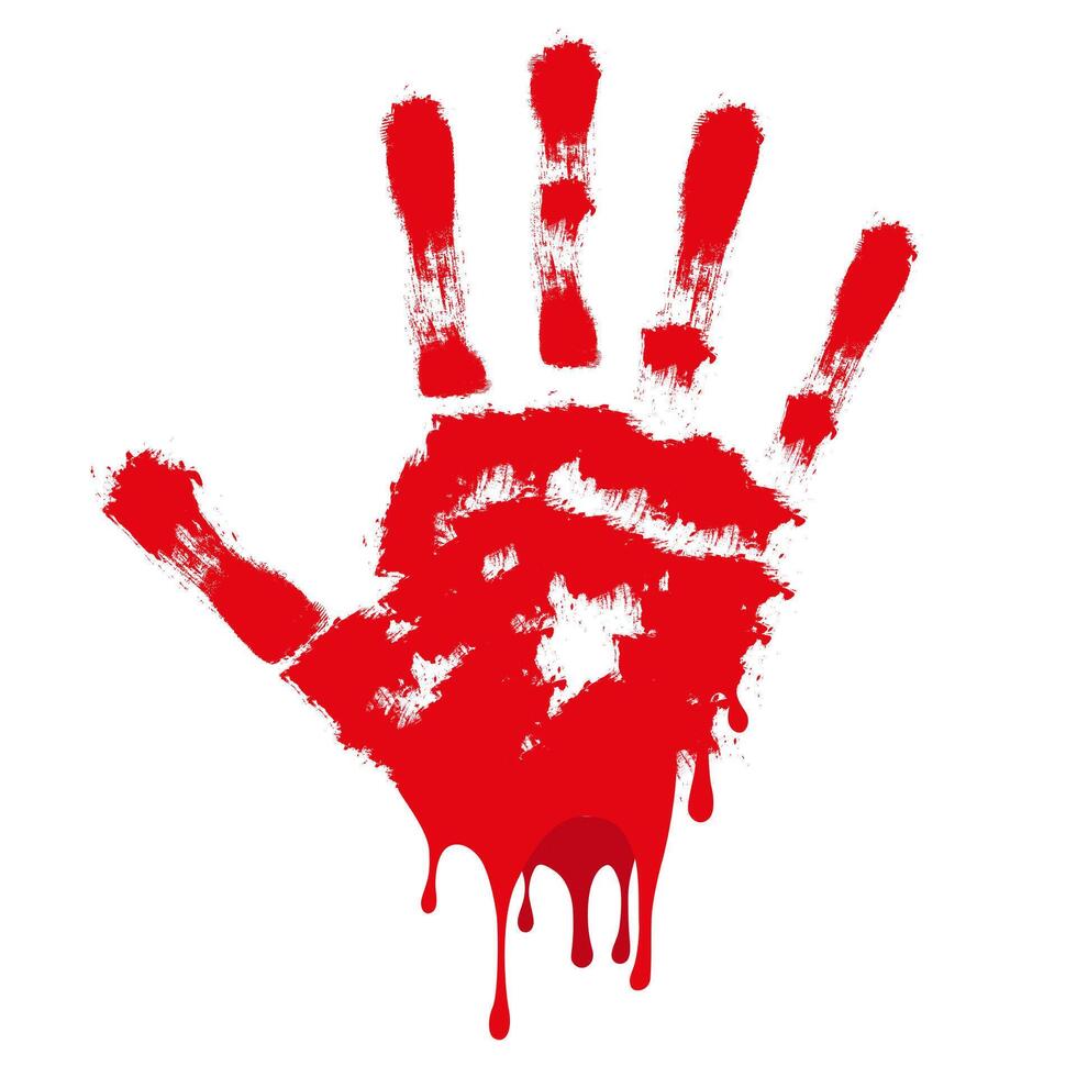 A bloody handprint. Horror of blood. Dirty handprints and fingerprints. vector