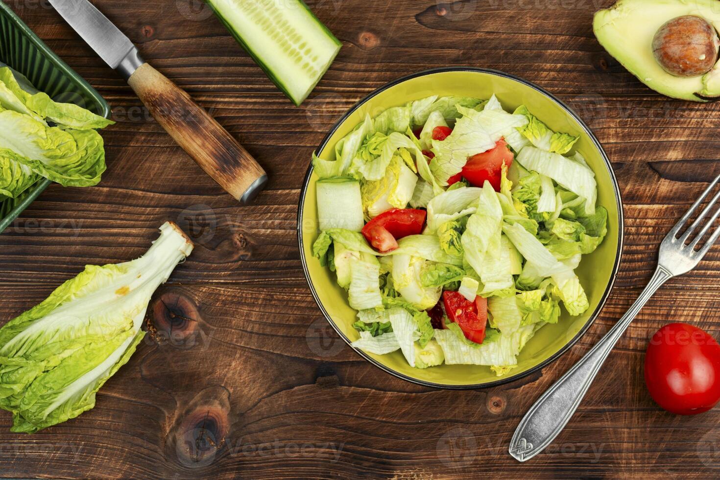 Spring salad of raw fresh vegetables. photo