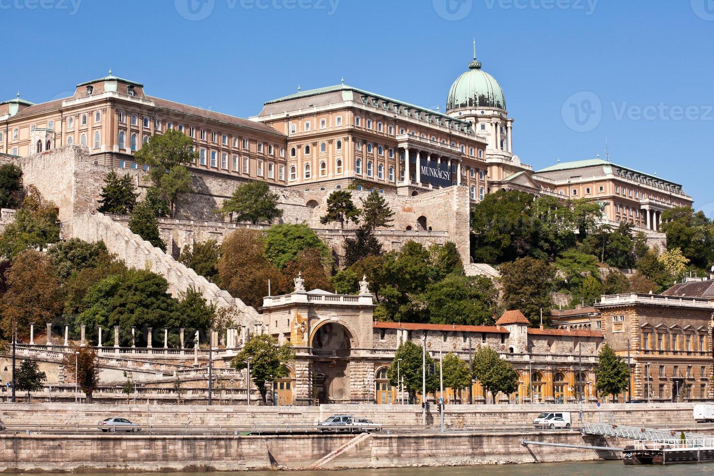View at Buda Castle in Budapest, Hungary. Taking from a ship in Danube river. photo