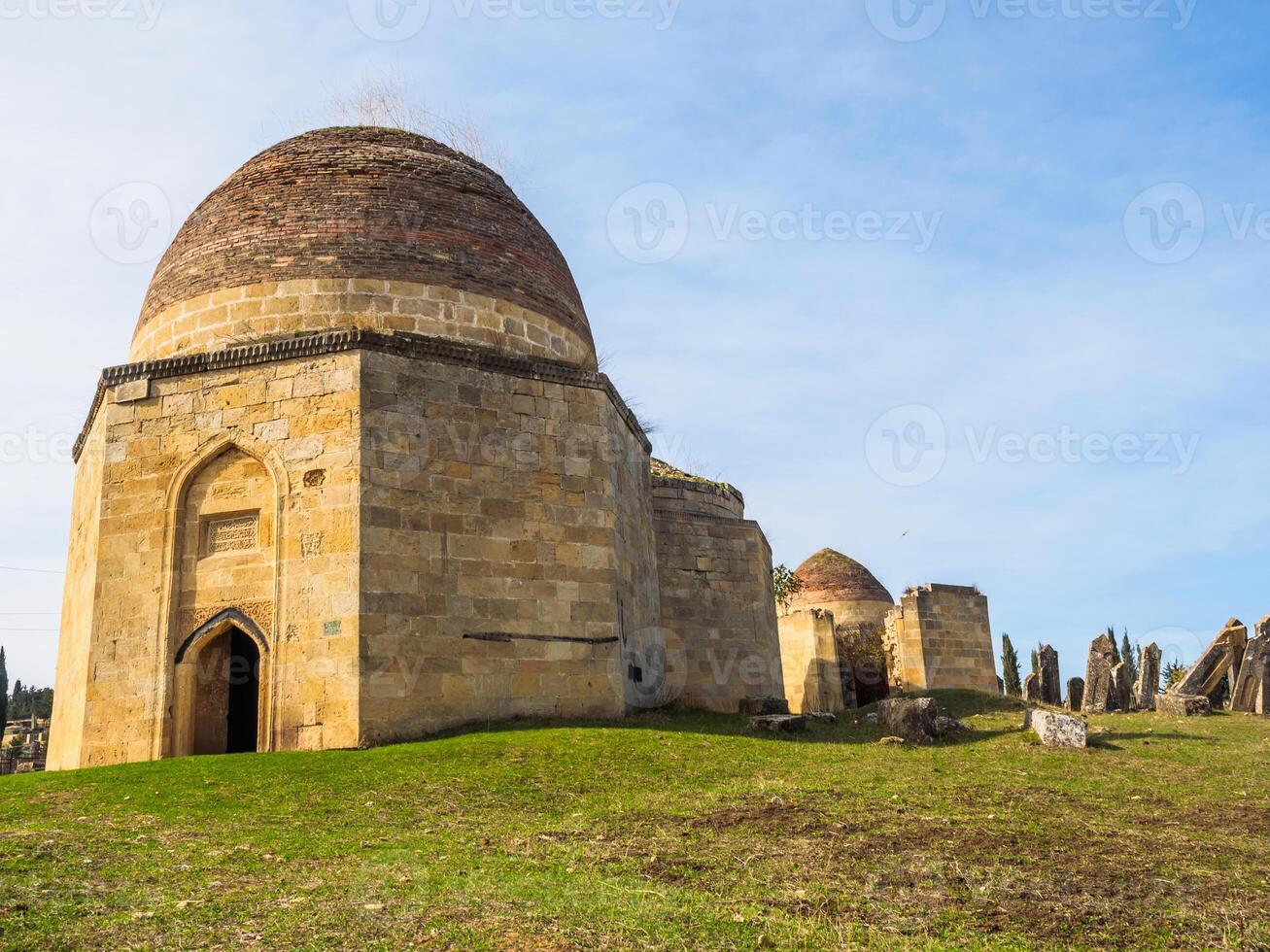 View of ancient historical landmark, mausoleums complex of the Shamakhi Tomb of Shirvan Dynasty in Azerbaijan. photo