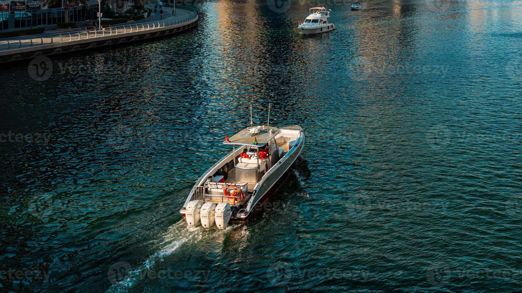 The yacht sails along the canal photo