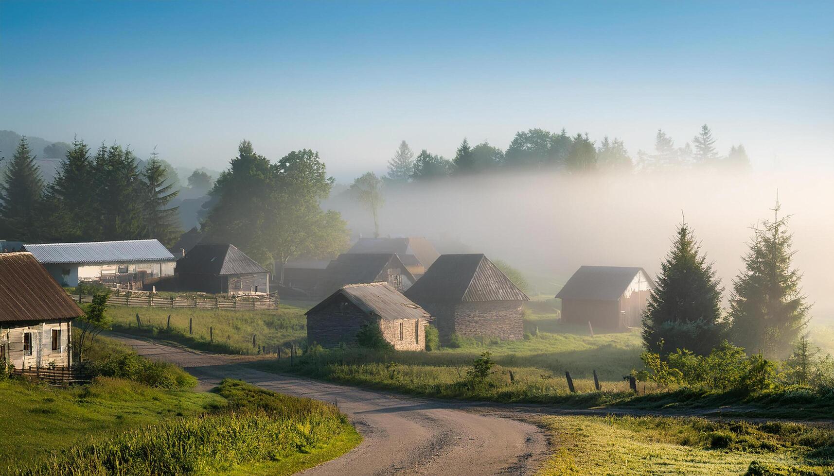 Views of villages shrouded in smog photo