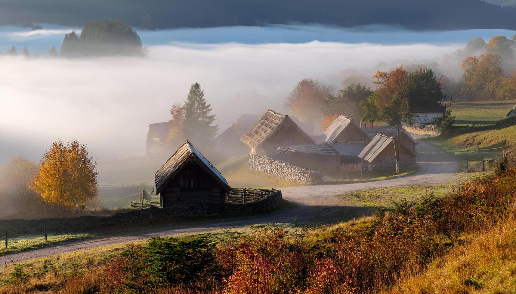 Views of villages shrouded in smog photo