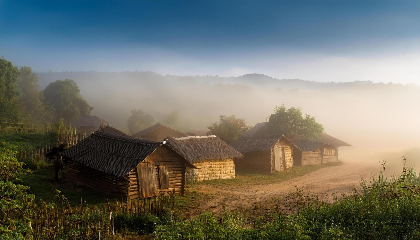 Views of villages shrouded in smog photo