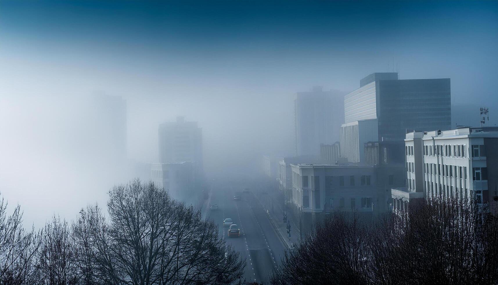 View of the city shrouded in smog photo