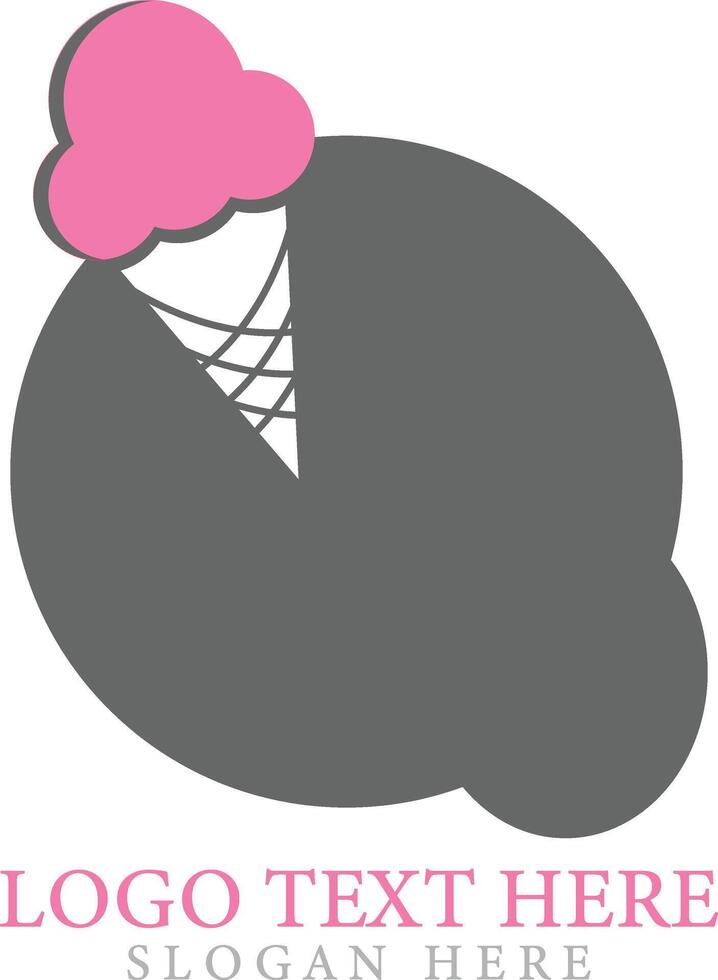 creative pink ice cream logo design minimalist line template symbol vector