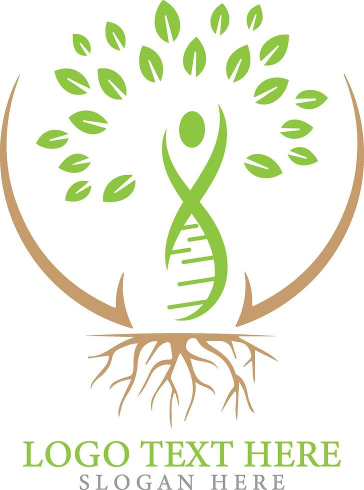 People tree life logo template with Dna helix icon and root illustration design vector