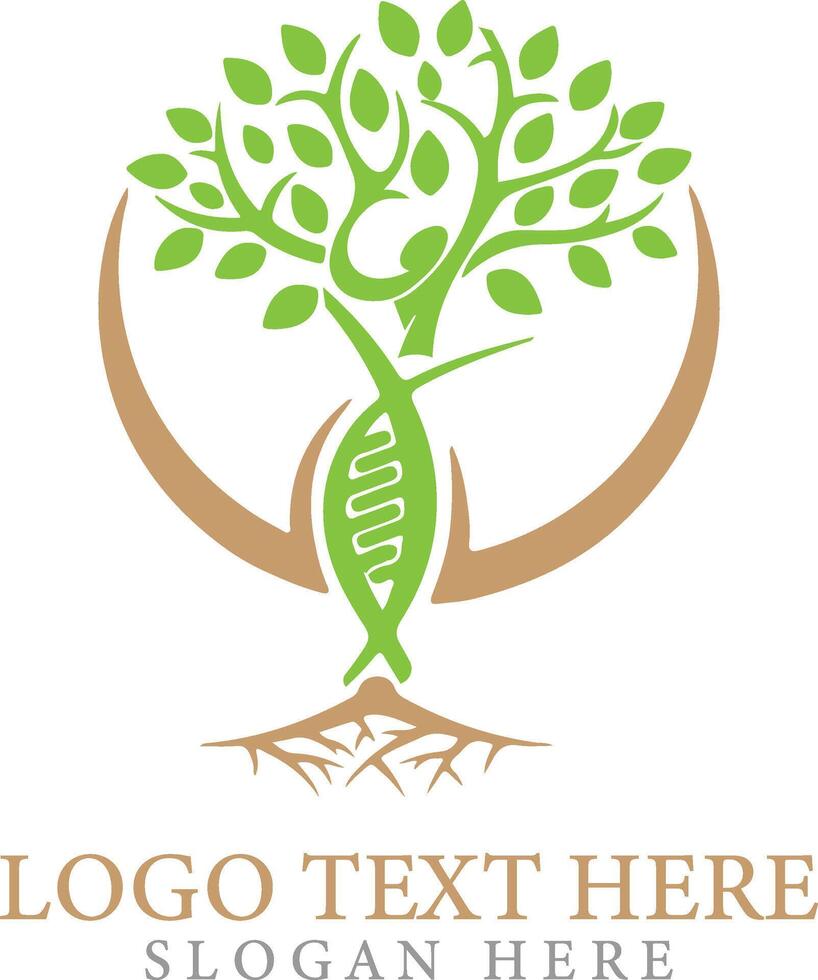 Natural tree life logo template with Dna molecule helix icon and root illustration design vector
